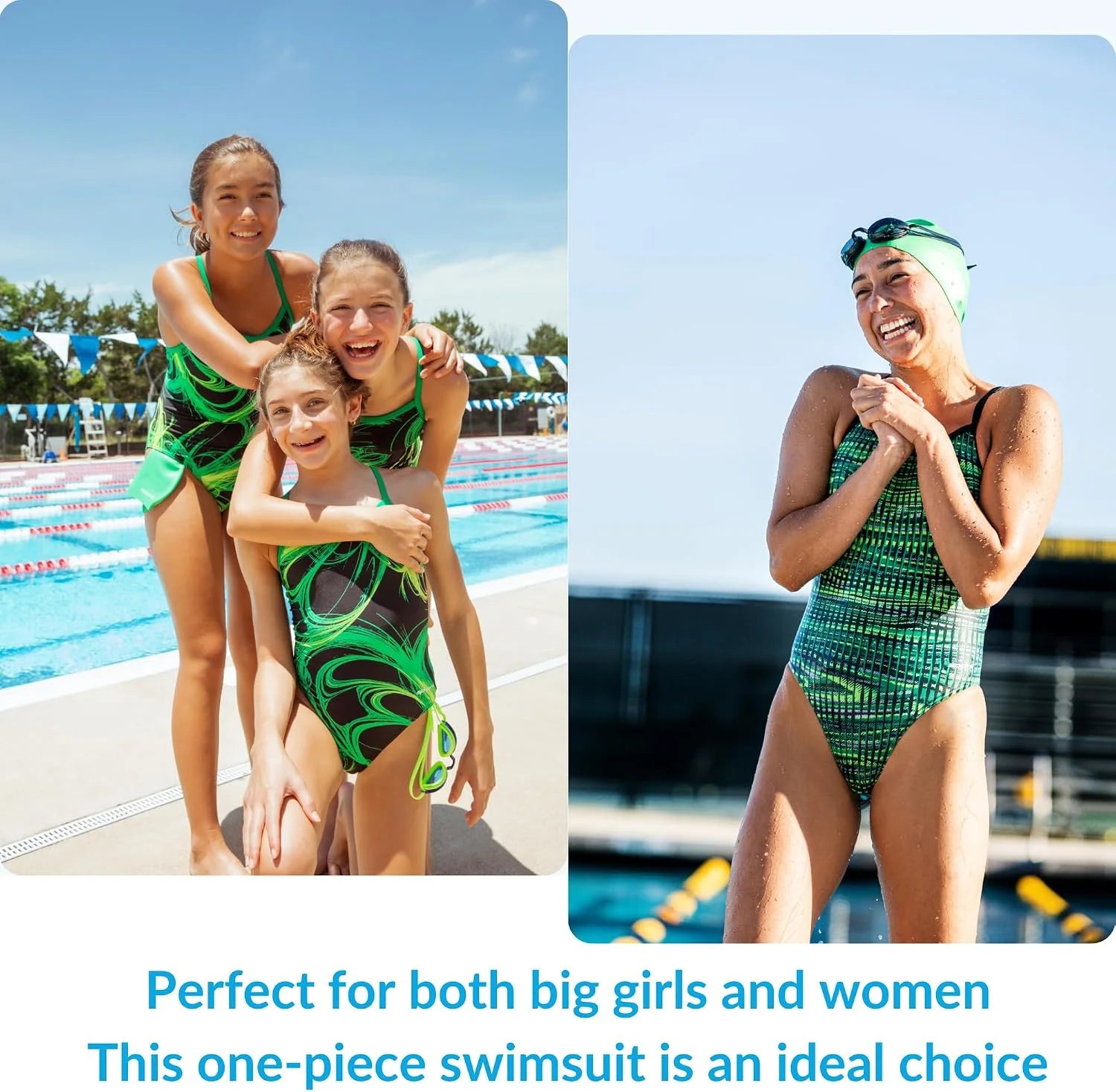 Sporti Girls' Athletic Thin Strap One-Piece Swimsuit, Abstract Printed Suit