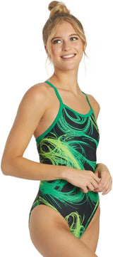 Sporti Women's Athletic Thin Strap One Piece Swimsuit, Abstract Printed