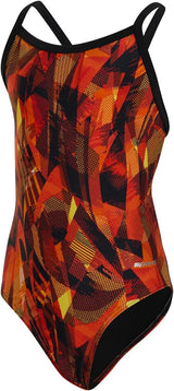 Sporti Girls' Athletic Thin Strap One-Piece Swimsuit, Abstract Printed Suit
