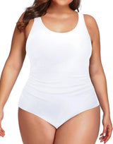 Plus Size One Piece Athletic Swimsuit Tummy Control Ruched Bathing Suit