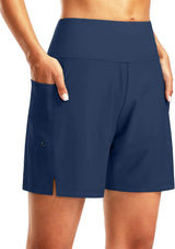 G Gradual Women's 7" Long Swim Board Shorts with Liner Pockets