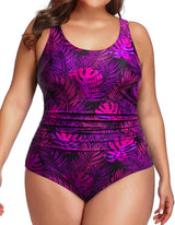 Plus Size One Piece Athletic Swimsuit Tummy Control Ruched Bathing Suit