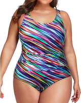 Plus Size One Piece Athletic Swimsuit Tummy Control Ruched Bathing Suit