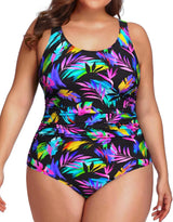 Plus Size One Piece Athletic Swimsuit Tummy Control Ruched Bathing Suit