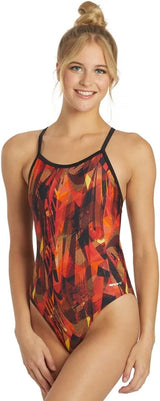 Sporti Women's Athletic Thin Strap One Piece Swimsuit, Abstract Printed