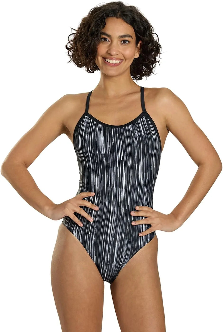 Sporti Women's Athletic Thin Strap One Piece Swimsuit, Abstract Printed