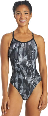 Sporti Women's Athletic Thin Strap One Piece Swimsuit, Abstract Printed