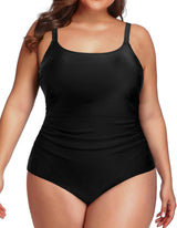 Plus Size One Piece Athletic Swimsuit Tummy Control Ruched Bathing Suit
