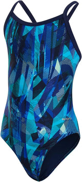 Sporti Girls' Athletic Thin Strap One-Piece Swimsuit, Abstract Printed Suit