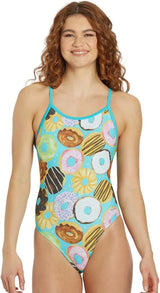 Sporti Women's Athletic Thin Strap One Piece Swimsuit, Abstract Printed