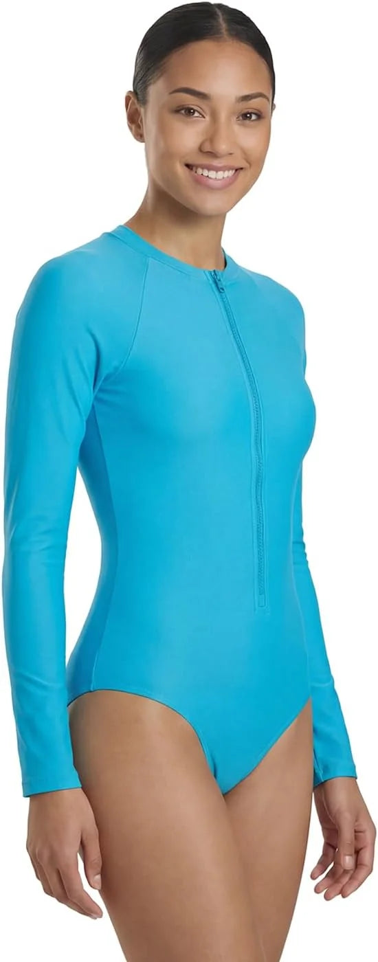 Sporti Women's Athletic Zip Front Long Sleeve One Piece Swimsuit