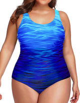 Plus Size One Piece Athletic Swimsuit Tummy Control Ruched Bathing Suit