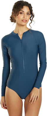 Sporti Women's Athletic Zip Front Long Sleeve One Piece Swimsuit
