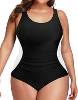 Plus Size One Piece Athletic Swimsuit Tummy Control Ruched Bathing Suit