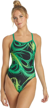 Sporti Women's Athletic Thin Strap One Piece Swimsuit, Abstract Printed