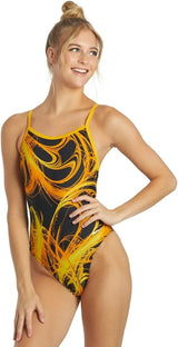 Sporti Women's Athletic Thin Strap One Piece Swimsuit, Abstract Printed