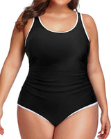 Plus Size One Piece Athletic Swimsuit Tummy Control Ruched Bathing Suit
