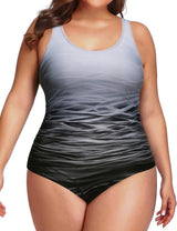 Plus Size One Piece Athletic Swimsuit Tummy Control Ruched Bathing Suit