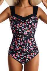 One Piece Swimsuit for Women Tummy Control Wide Straps Bathing Suits Full Coverage Swim Suit Color Block Swimwear