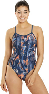 Sporti Women's Athletic Thin Strap One Piece Swimsuit, Abstract Printed