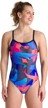 ARENA Women's Kikko Light Drop Back One Piece - Chlorine Resistant, UV Protection, Supportive Thin Straps Swimsuit