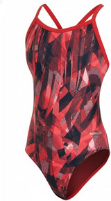 Sporti Girls' Athletic Thin Strap One-Piece Swimsuit, Abstract Printed Suit