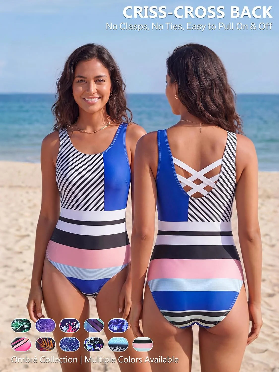 American Trends Athletic One Piece Swimsuits for Women Modest Full Coverage
