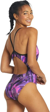 Sporti Women's Athletic Thin Strap One Piece Swimsuit, Abstract Printed
