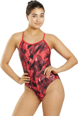 Sporti Women's Athletic Thin Strap One Piece Swimsuit, Abstract Printed