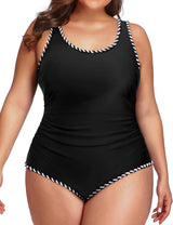 Plus Size One Piece Athletic Swimsuit Tummy Control Ruched Bathing Suit