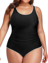Plus Size One Piece Athletic Swimsuit Tummy Control Ruched Bathing Suit