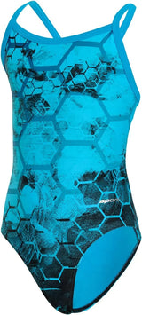Sporti Girls' Athletic Thin Strap One-Piece Swimsuit, Abstract Printed Suit
