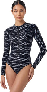 Sporti Women's Athletic Zip Front Long Sleeve One Piece Swimsuit
