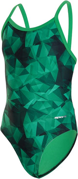 Sporti Girls' Athletic Thin Strap One-Piece Swimsuit, Abstract Printed Suit