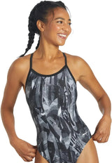 Sporti Women's Athletic Thin Strap One Piece Swimsuit, Abstract Printed