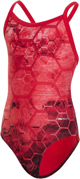 Sporti Girls' Athletic Thin Strap One-Piece Swimsuit, Abstract Printed Suit