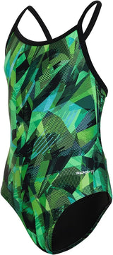 Sporti Girls' Athletic Thin Strap One-Piece Swimsuit, Abstract Printed Suit