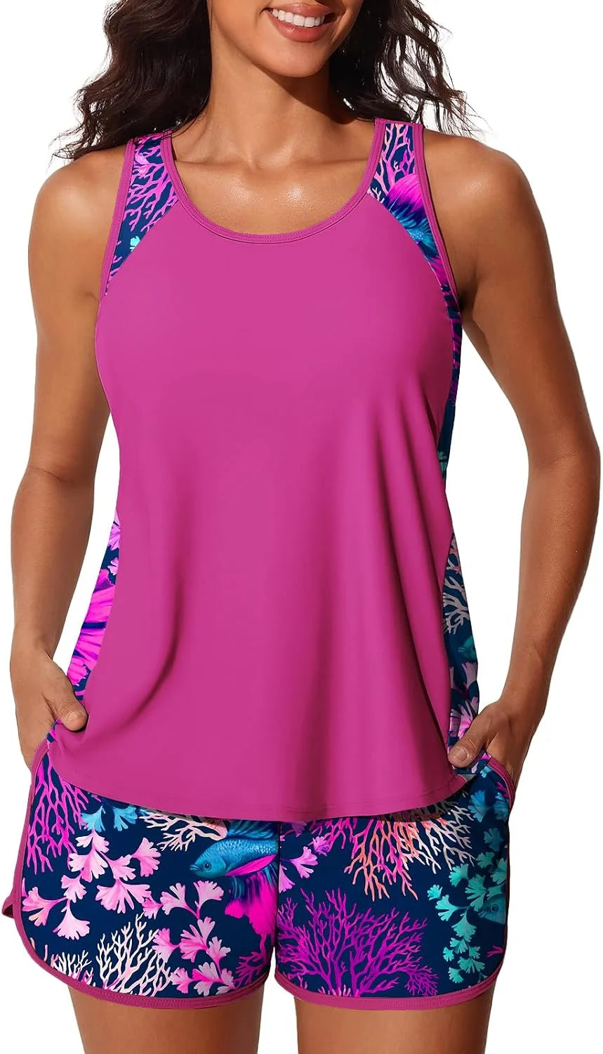 Summer Mae Blouson Women's Tankini Swimsuits Tummy Control Bathing Suits