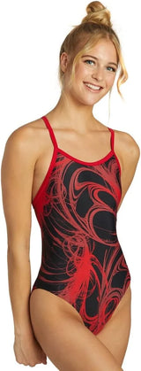 Sporti Women's Athletic Thin Strap One Piece Swimsuit, Abstract Printed