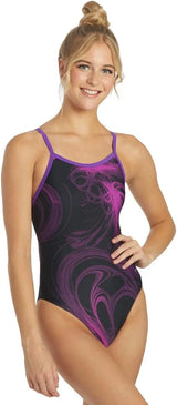 Sporti Women's Athletic Thin Strap One Piece Swimsuit, Abstract Printed
