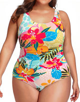 Plus Size One Piece Athletic Swimsuit Tummy Control Ruched Bathing Suit