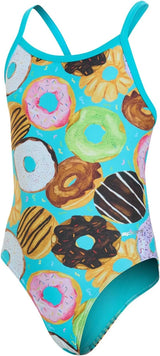Sporti Girls' Athletic Thin Strap One-Piece Swimsuit, Abstract Printed Suit