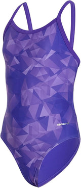 Sporti Girls' Athletic Thin Strap One-Piece Swimsuit, Abstract Printed Suit