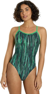 Sporti Women's Athletic Thin Strap One Piece Swimsuit, Abstract Printed