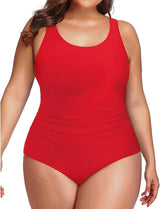 Plus Size One Piece Athletic Swimsuit Tummy Control Ruched Bathing Suit