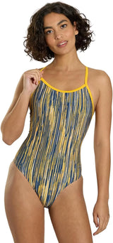 Sporti Women's Athletic Thin Strap One Piece Swimsuit, Abstract Printed