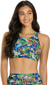 Sporti Women's Athletic Active High Neck Crop Bikini Top, Swim Top Only