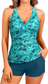Women Tankini Swimsuits with Shorts Two Piece Tummy Control Bathing Suits