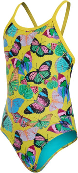 Sporti Girls' Athletic Thin Strap One-Piece Swimsuit, Abstract Printed Suit