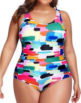 Plus Size One Piece Athletic Swimsuit Tummy Control Ruched Bathing Suit